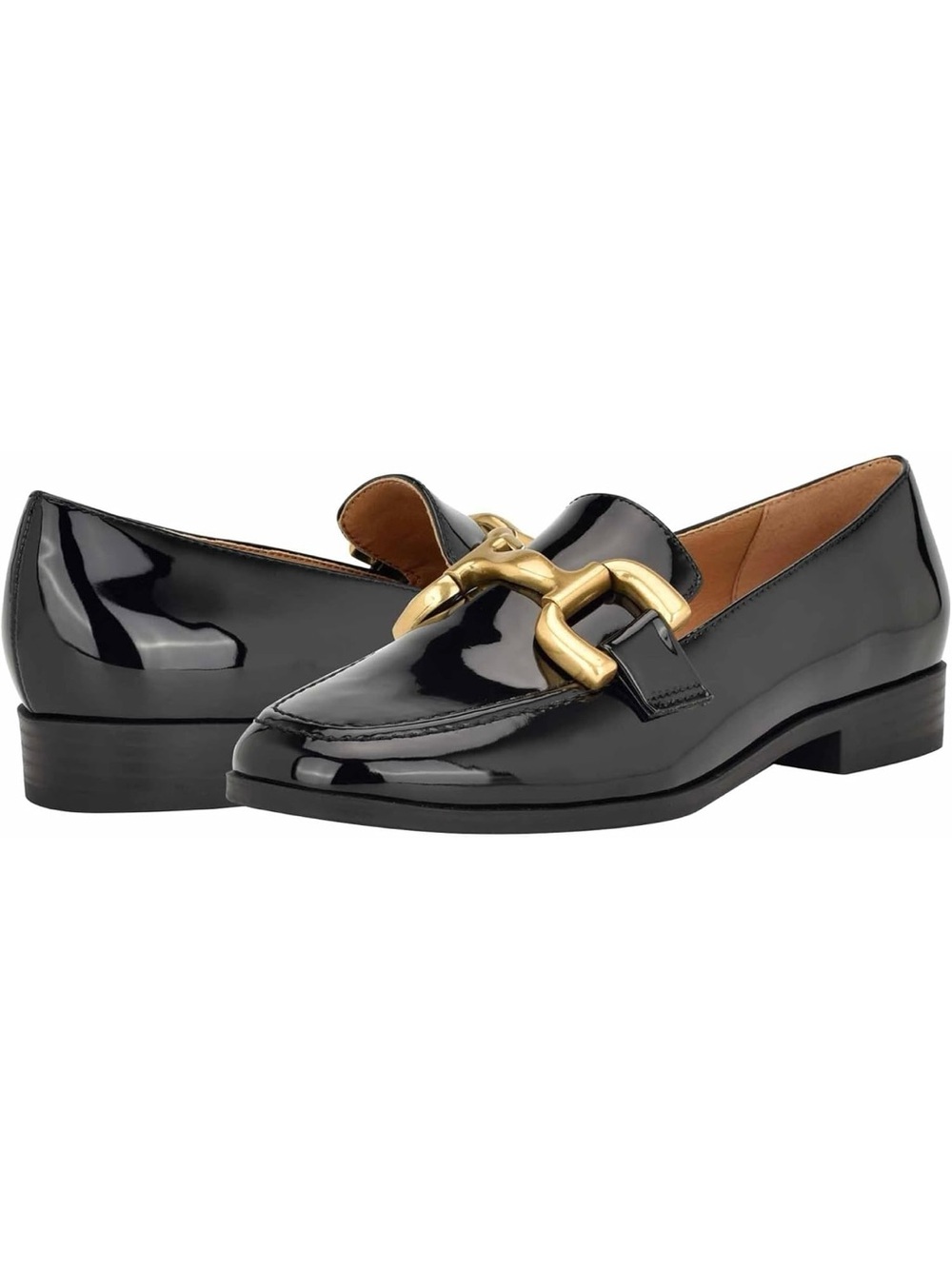 Nine West Classic Lilma Loafer in Patent Black with Metallic Horsebit Across Top